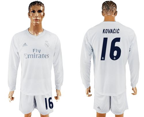 Real Madrid #16 Kovacic Marine Environmental Protection Home Long Sleeves Soccer Club Jersey